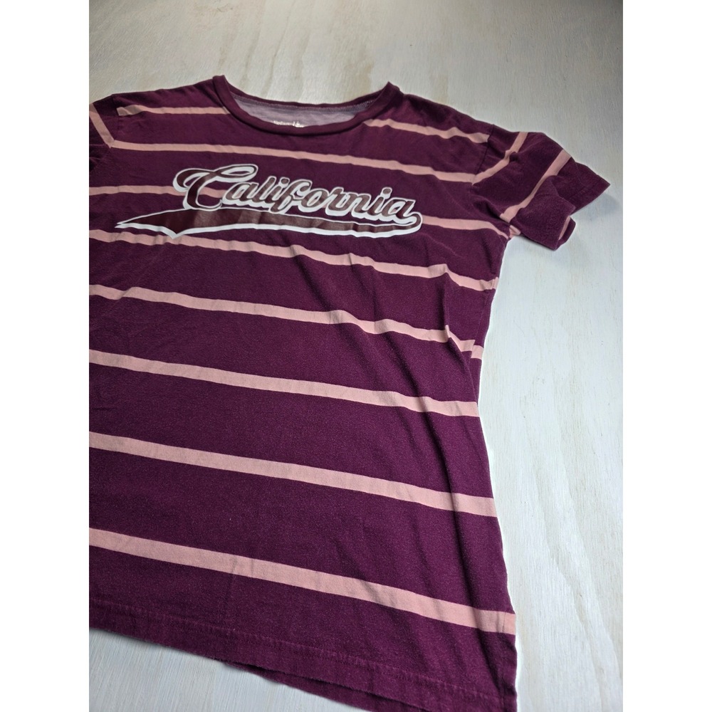 Flirtitude Active California Graphic Striped T-Shirt Burgundy Pink Cotton L